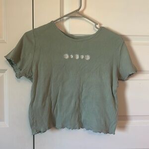 L Hollister Embroidered Green Daisy Top